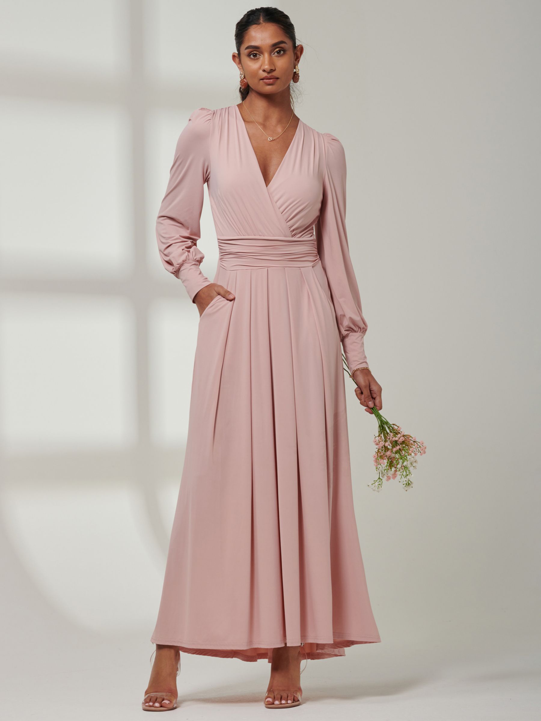 Jolie Moi Guilia Long Sleeve Maxi Dress, Dusty Pink, 8