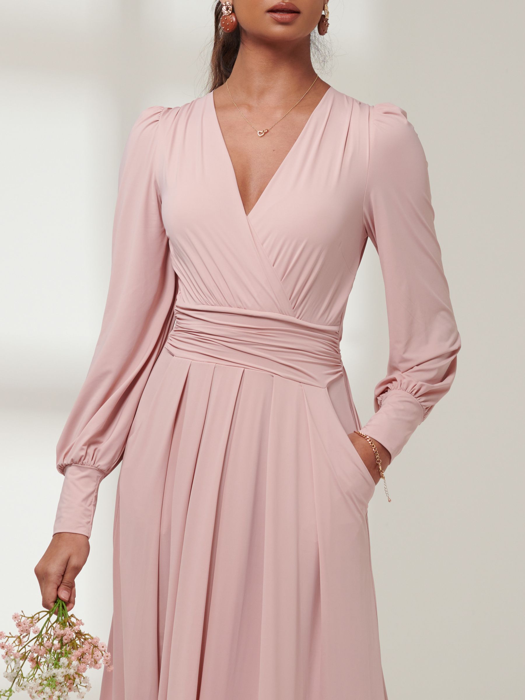 Jolie Moi Guilia Long Sleeve Maxi Dress, Dusty Pink, 8