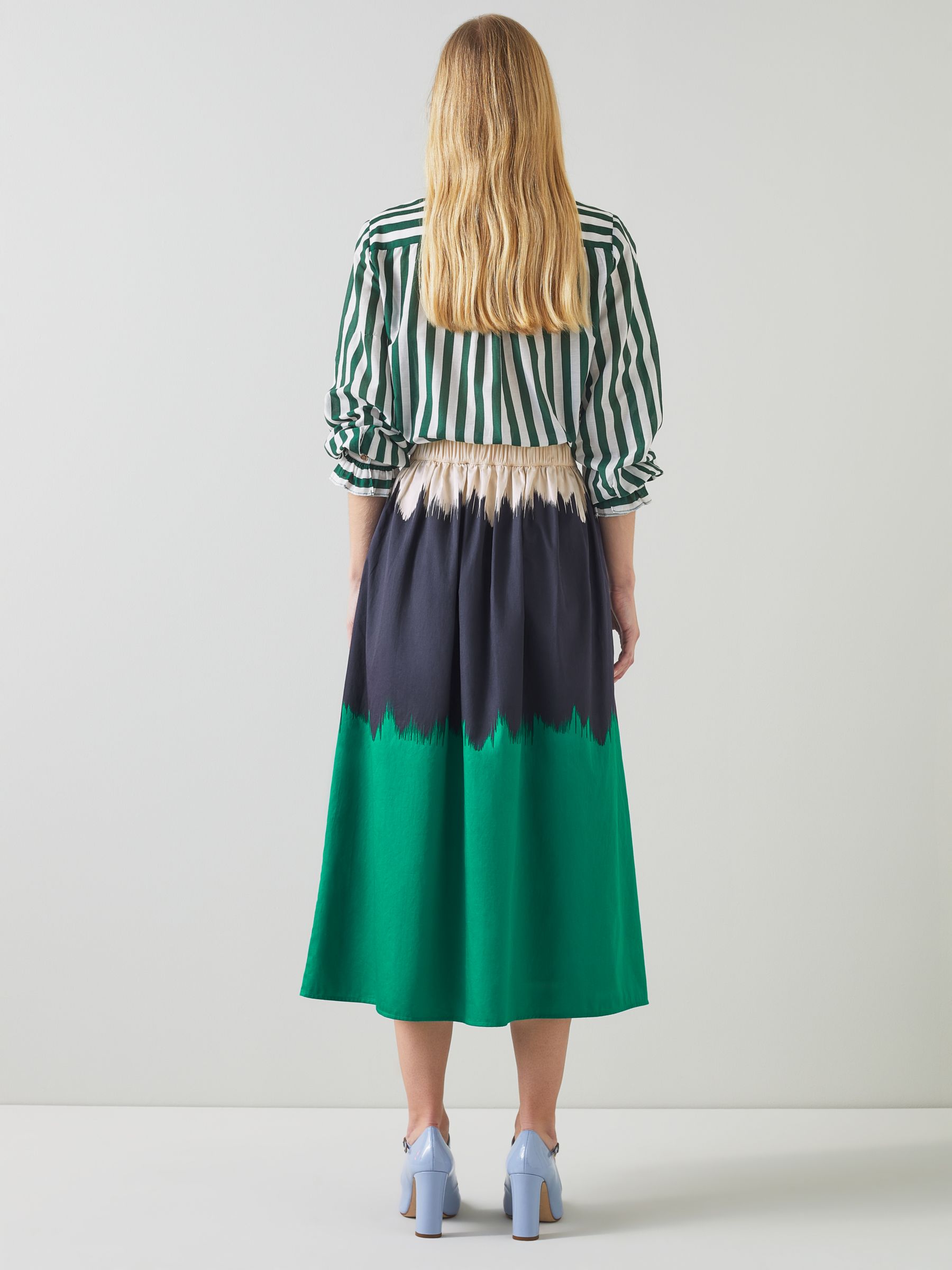 Buy L.K.Bennett Dora Colour Block Midi Skirt, Green/Multi Online at johnlewis.com
