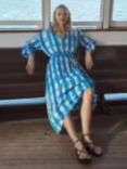 HUSH Clarette Check Maxi Dress, Watercolour Blue