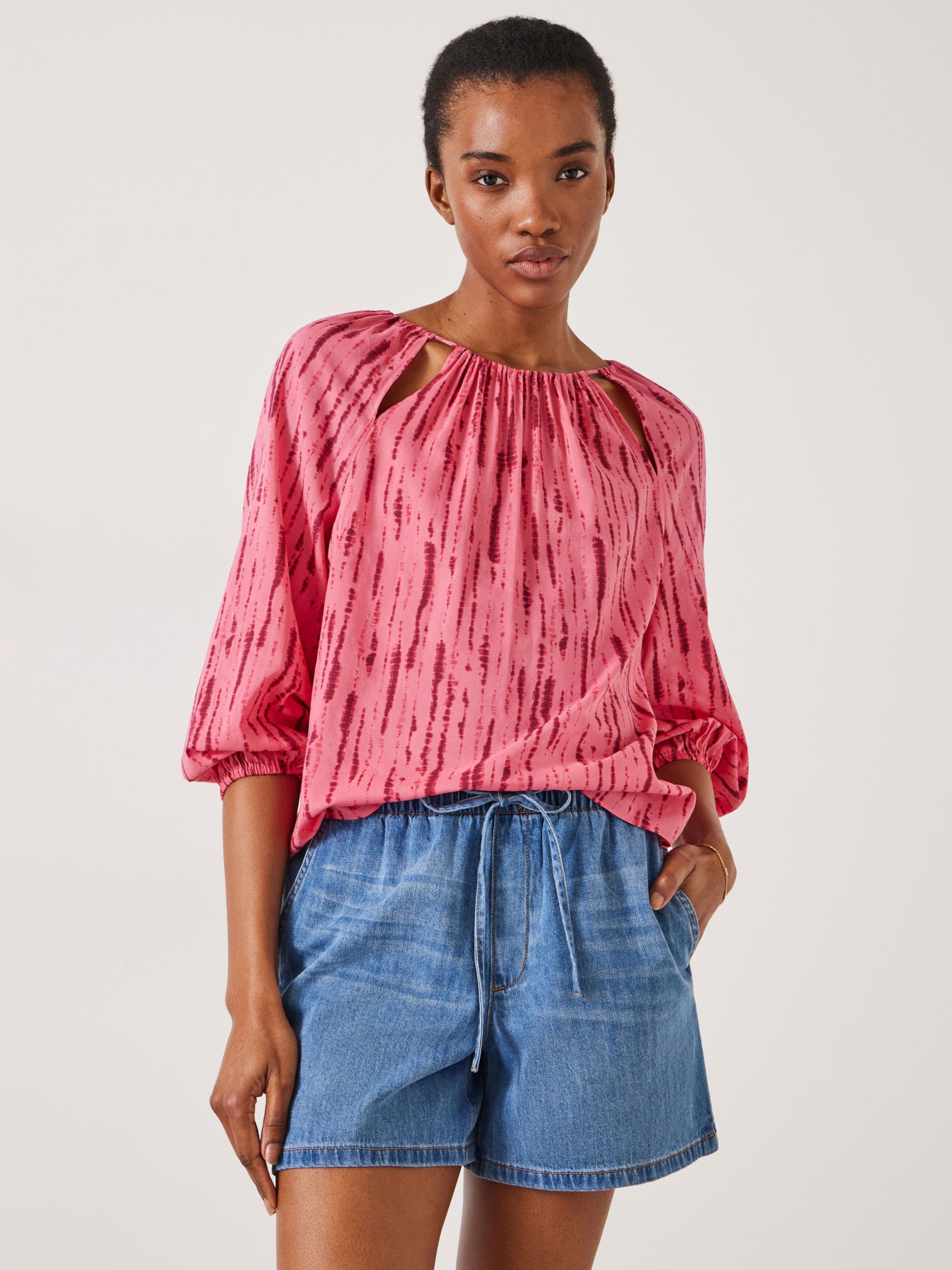 HUSH Ariella Cut Out Detail Striped Tie Dye Blouse, Pink