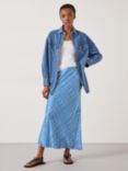 HUSH Simone Watercolour Gingham Slinky Maxi Skirt, Blue