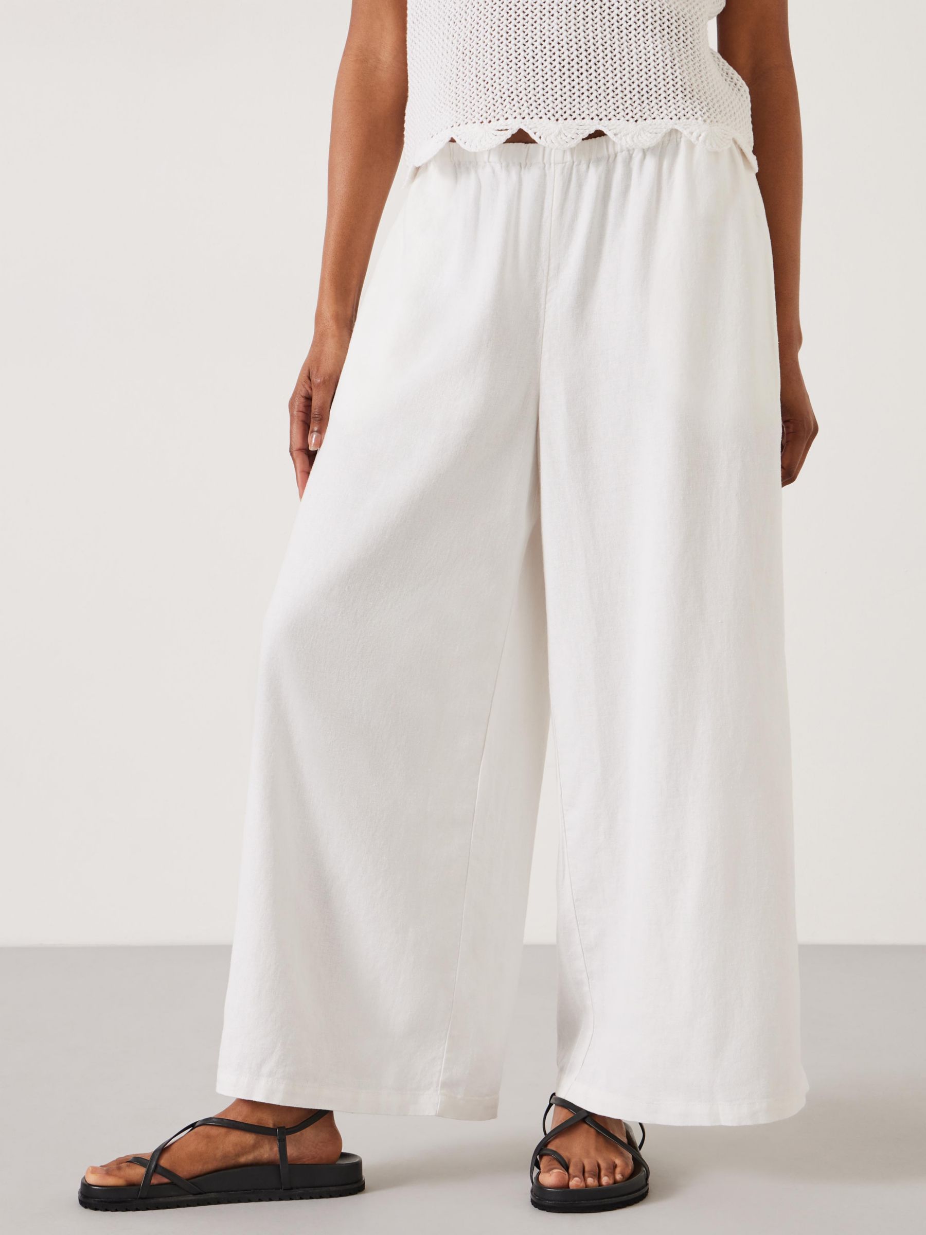 HUSH Melissa Linen Blend Wide Leg Trousers, White