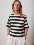 Mint Velvet Striped Cotton T-Shirt, Cream/Navy