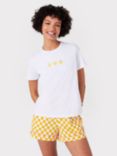 Chelsea Peers Organic Cotton Check Sunshine Short Pyjama Set, Yellow