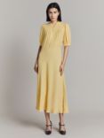 Ghost Adele Puff Sleeve Crepe Midaxi Dress, Yellow