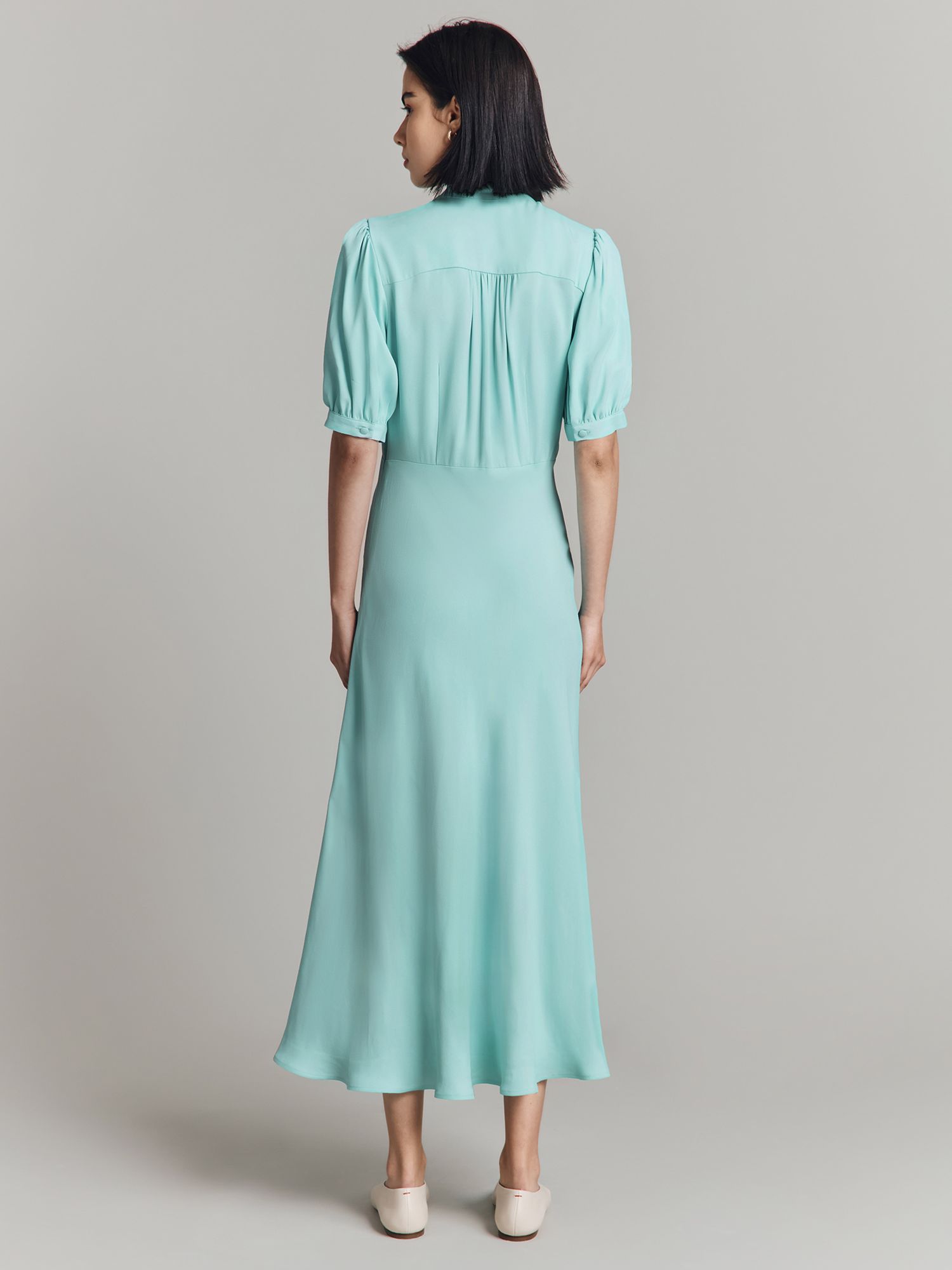 Ghost Adele Puff Sleeve Crepe Midaxi Dress, Light Blue, XS