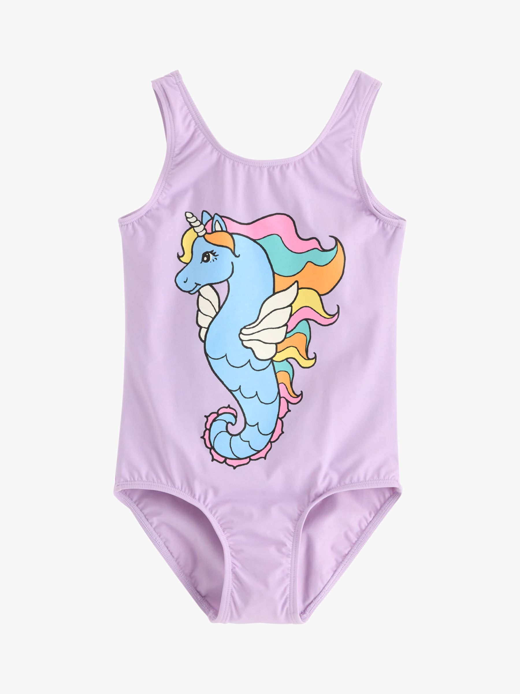 Lindex Kids' Unicorn Seahorse Print Classic Swimsuit, Light Lilac, 2-4 years