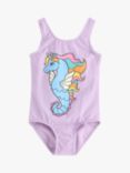 Lindex Kids' Unicorn Seahorse Print Classic Swimsuit, Light Purple