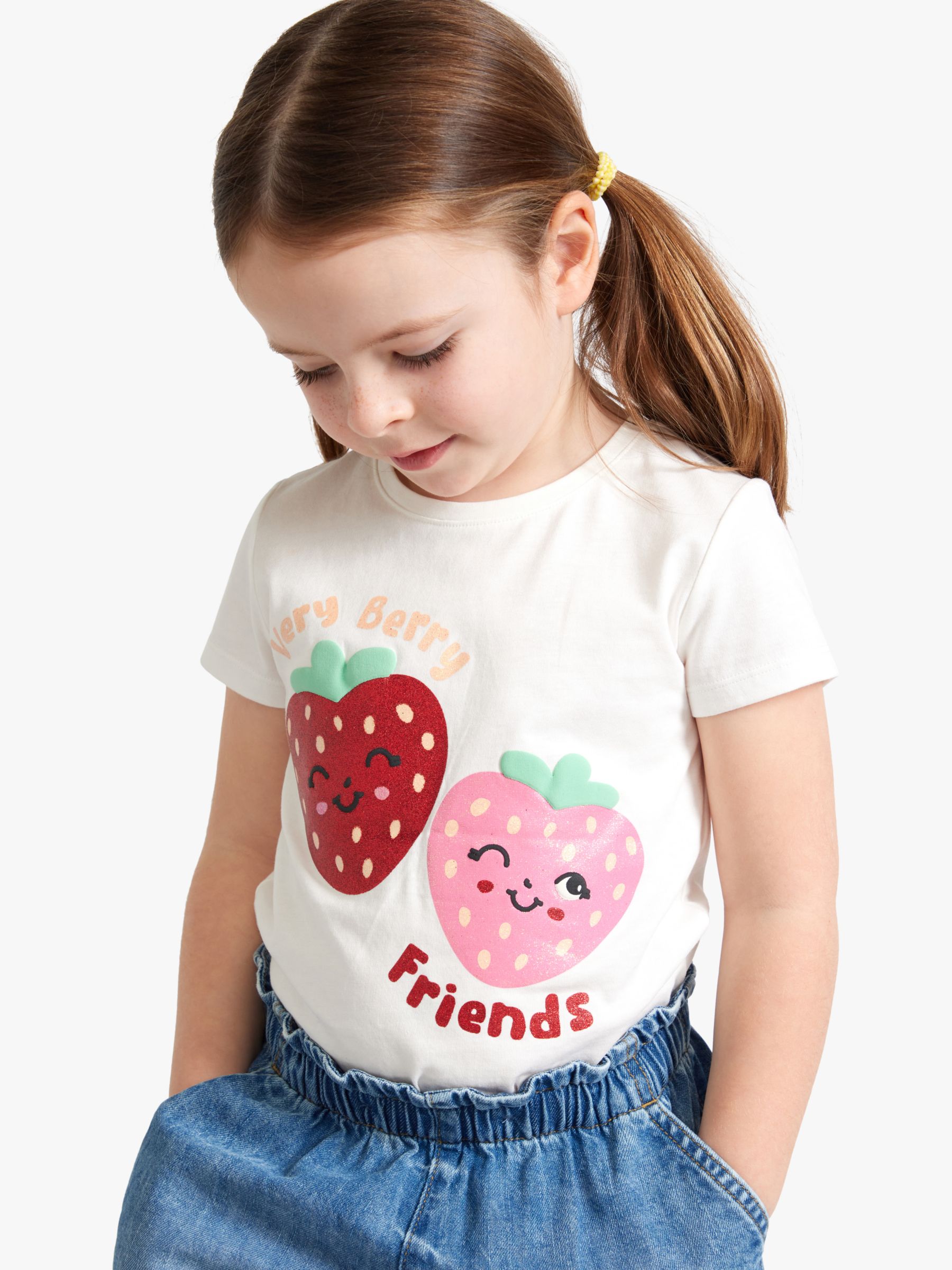 Lindex Kids' Strawberry Very Berry Top, Light Dusty White, 6-7 years