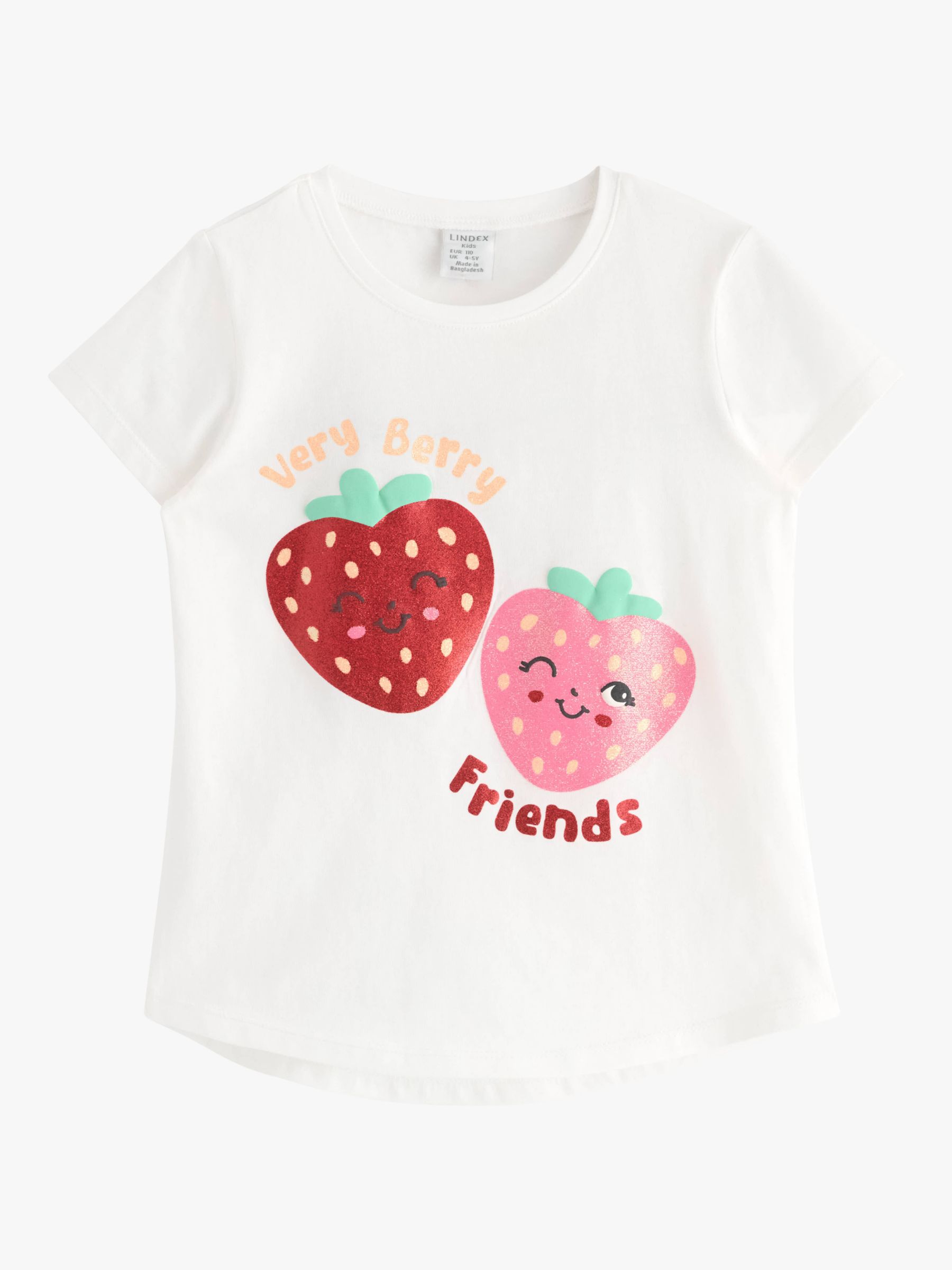 Lindex Kids' Strawberry Very Berry Top, Light Dusty White, 6-7 years