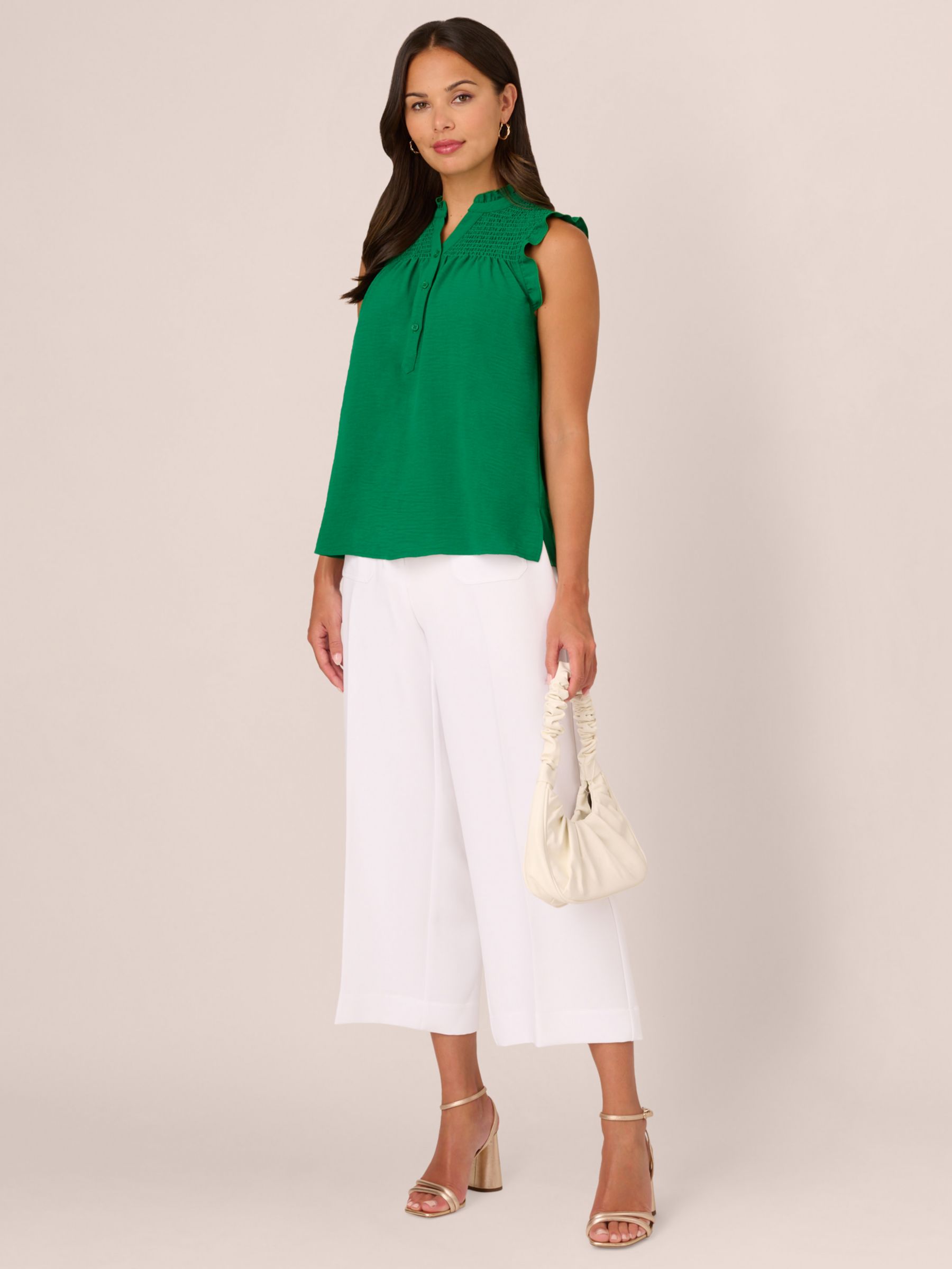 Adrianna Papell Ruffle Edge Sleeveless Top, Kimi Green, XS