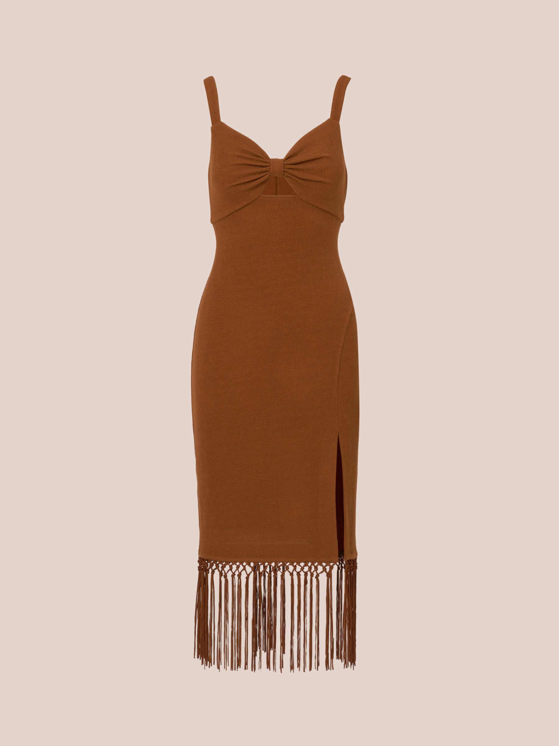 Adrianna Papell Knit Fringe Trim Midi Dress, Cinnamon, 6