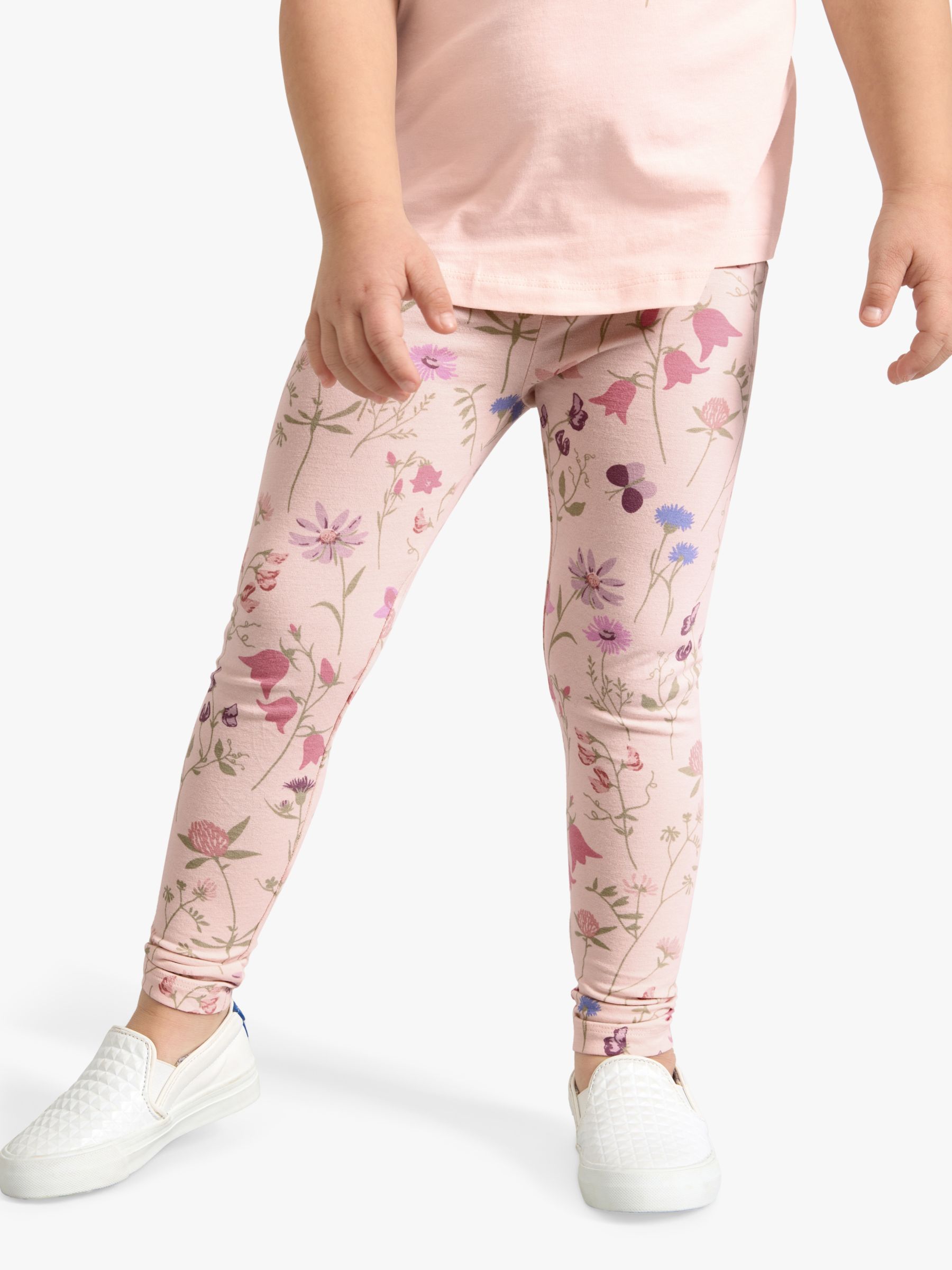 Lindex Kids' Organic Cotton Blend Floral Print Leggings, Light Pink, 5-6 years