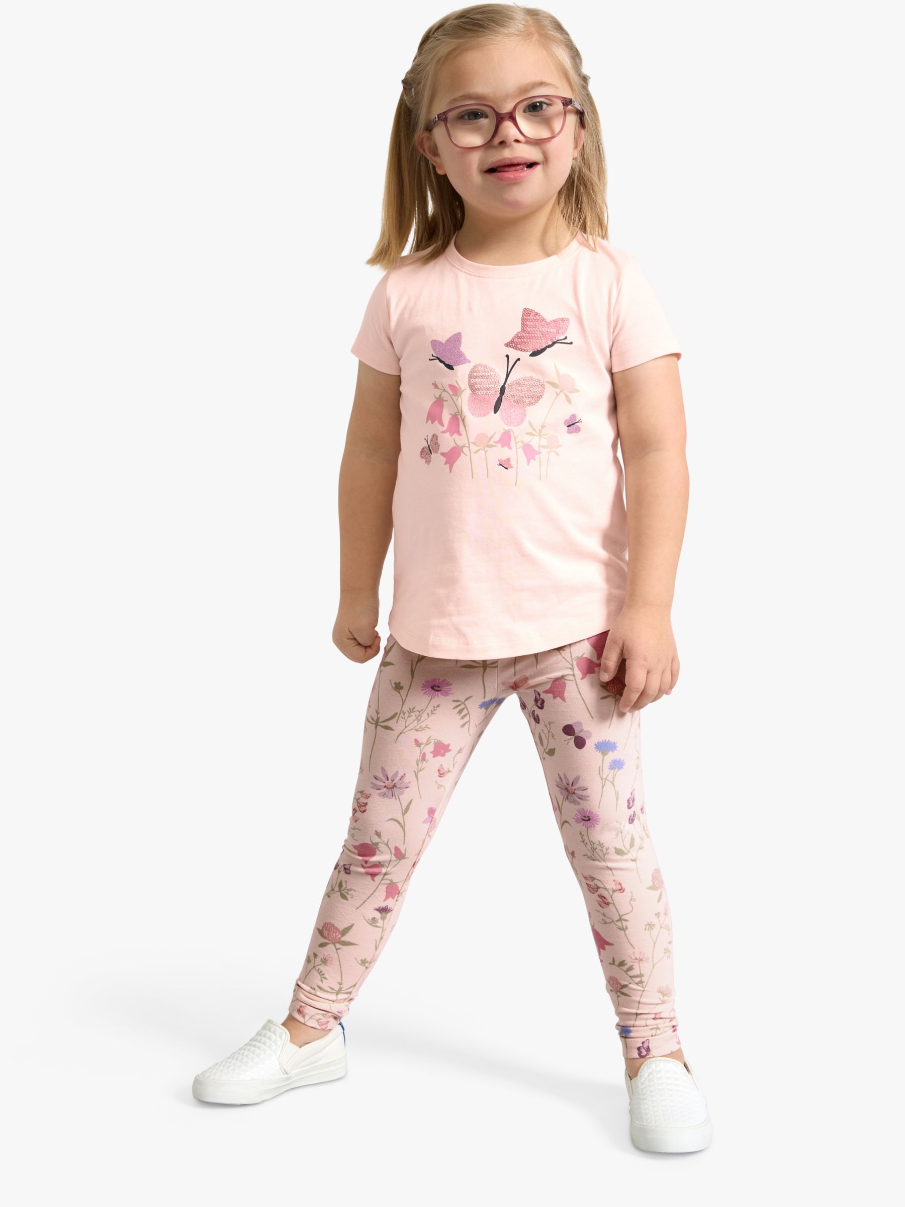 Lindex Kids' Organic Cotton Blend Floral Print Leggings, Light Pink, 5-6 years