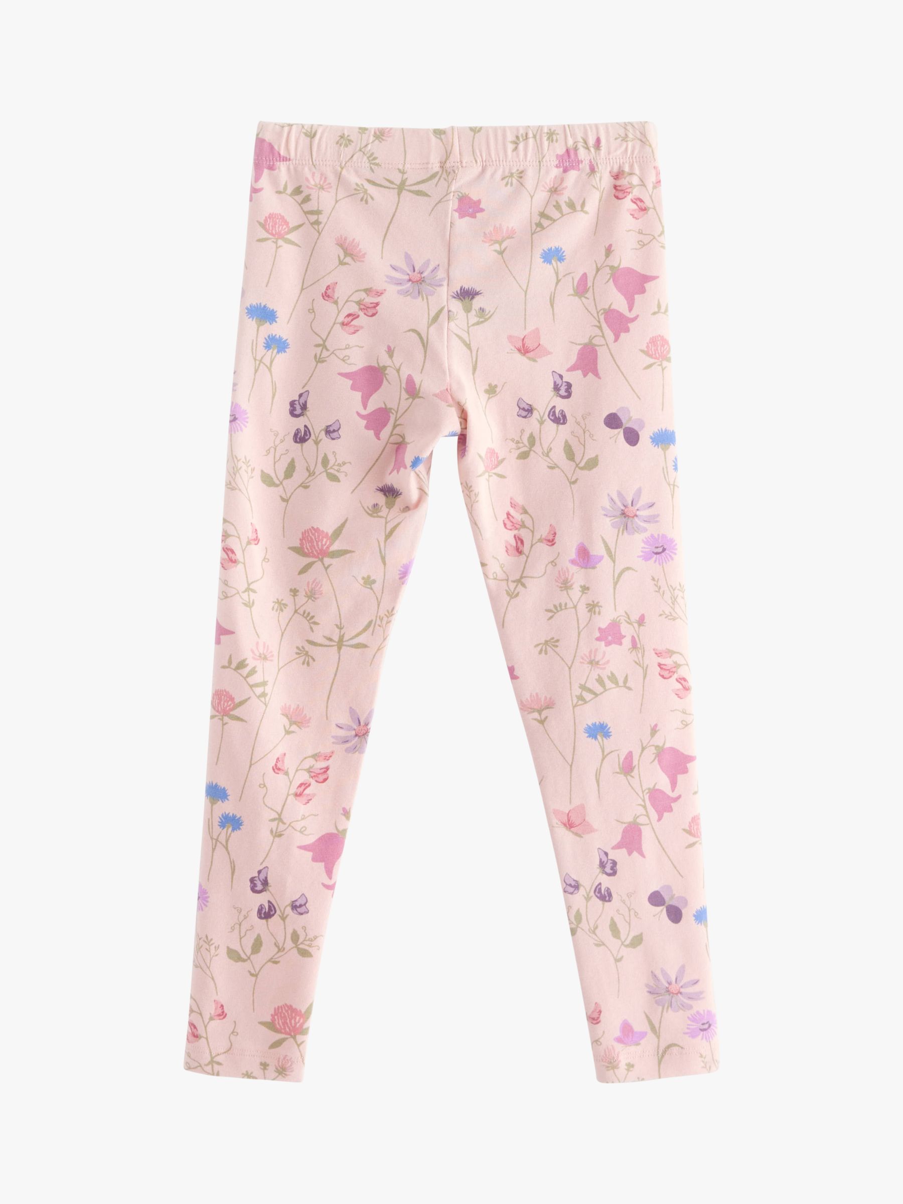 Lindex Kids' Organic Cotton Blend Floral Print Leggings, Light Pink, 5-6 years