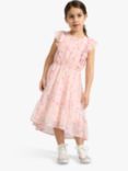 Lindex Kids' Floral Print Chiffon Frill Sleeve Dress, Light Pink