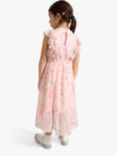 Lindex Kids' Floral Print Chiffon Frill Sleeve Dress, Light Pink