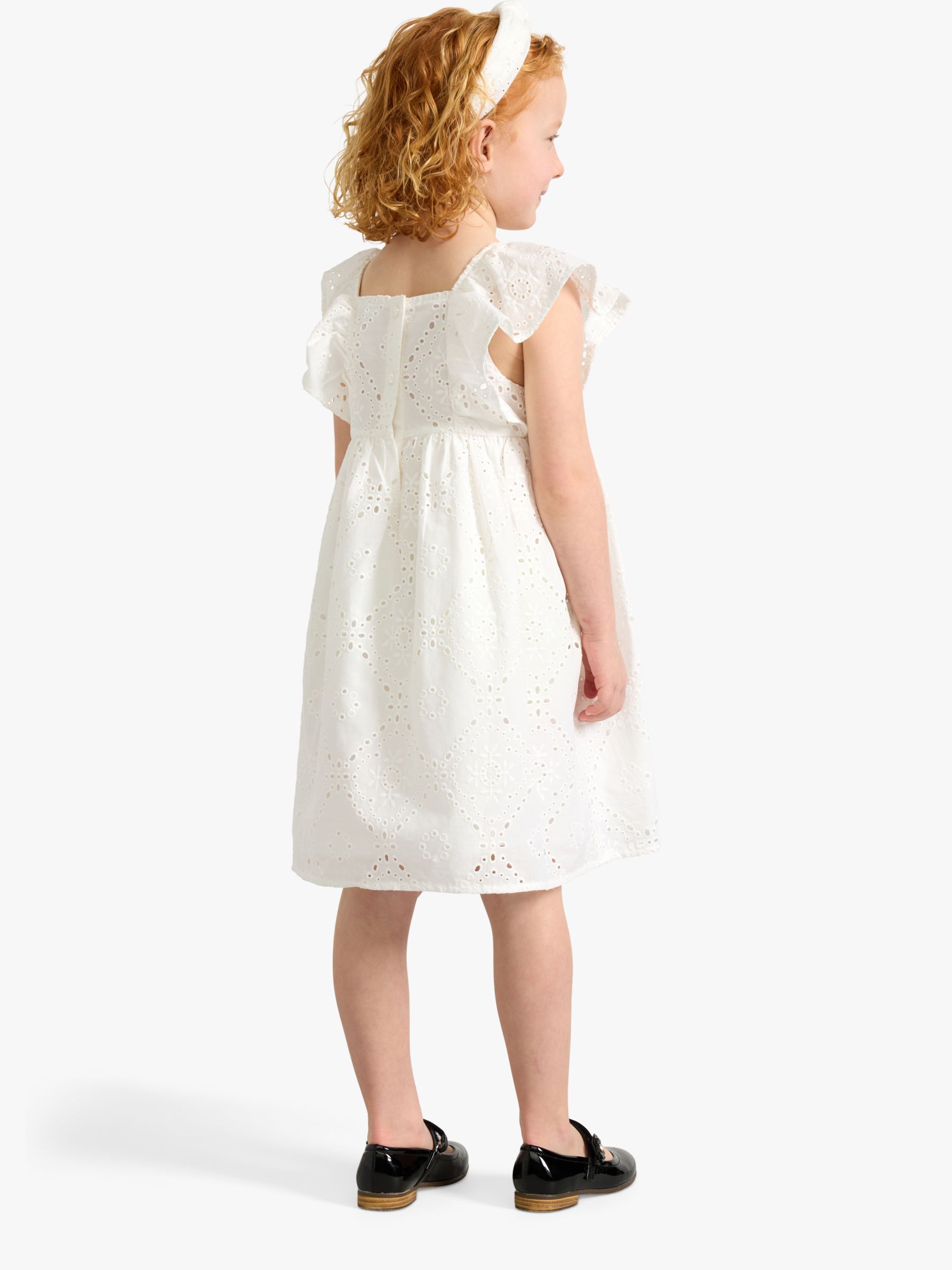 Lindex Kids' Embroidery Anglais Frill Sleeve Dress, Off White, 18-24 months