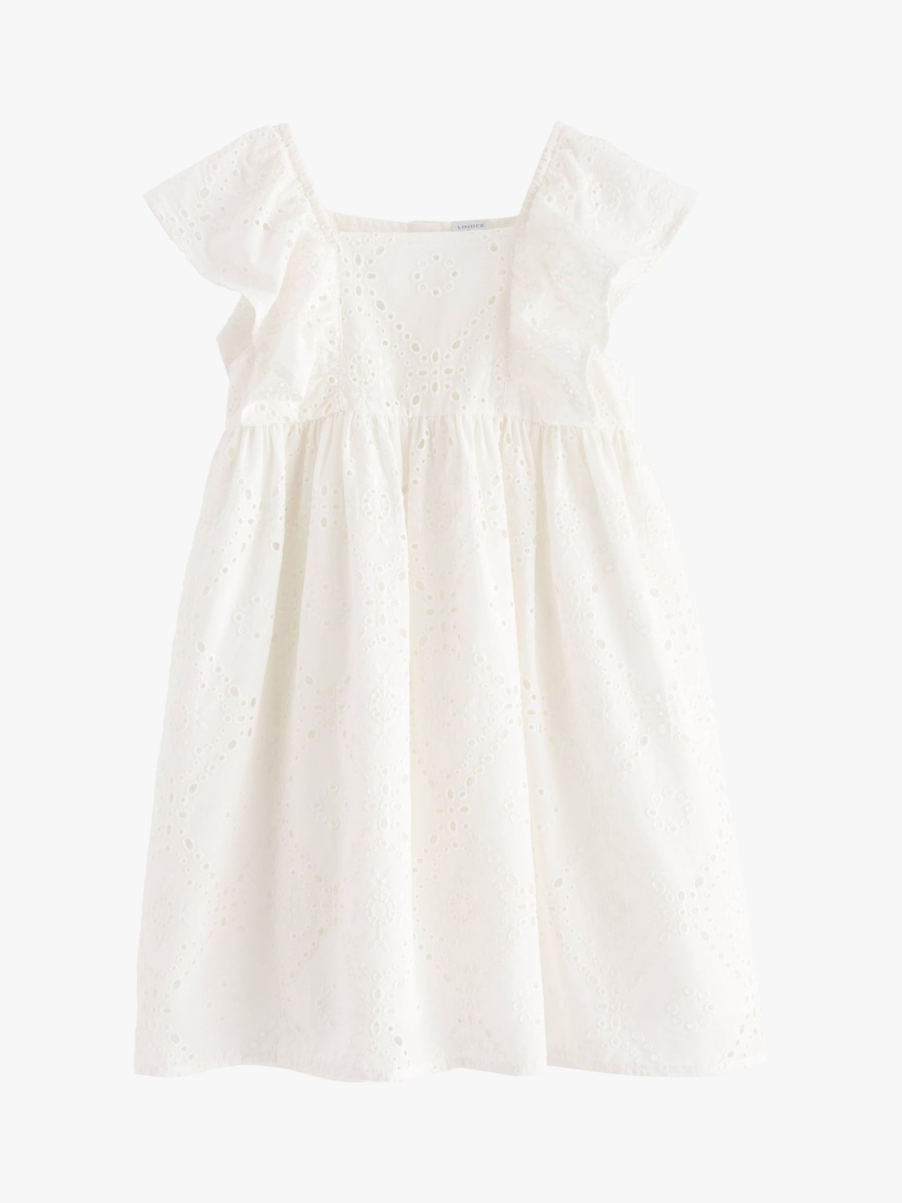 Lindex Kids' Embroidery Anglais Frill Sleeve Dress, Off White, 18-24 months