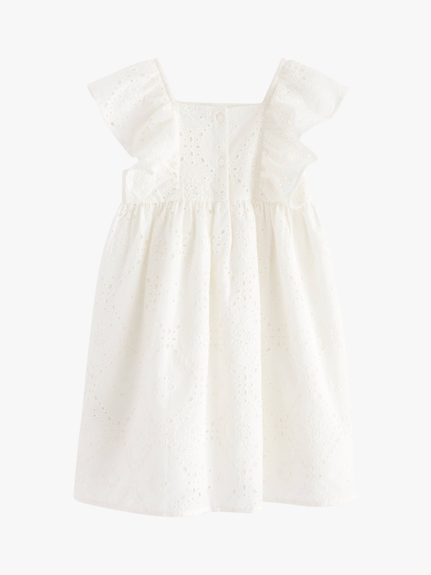 Lindex Kids' Embroidery Anglais Frill Sleeve Dress, Off White, 18-24 months