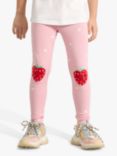 Lindex Kids' Organic Cotton Blend Strawberry Knee Patch Leggings, Light Pink