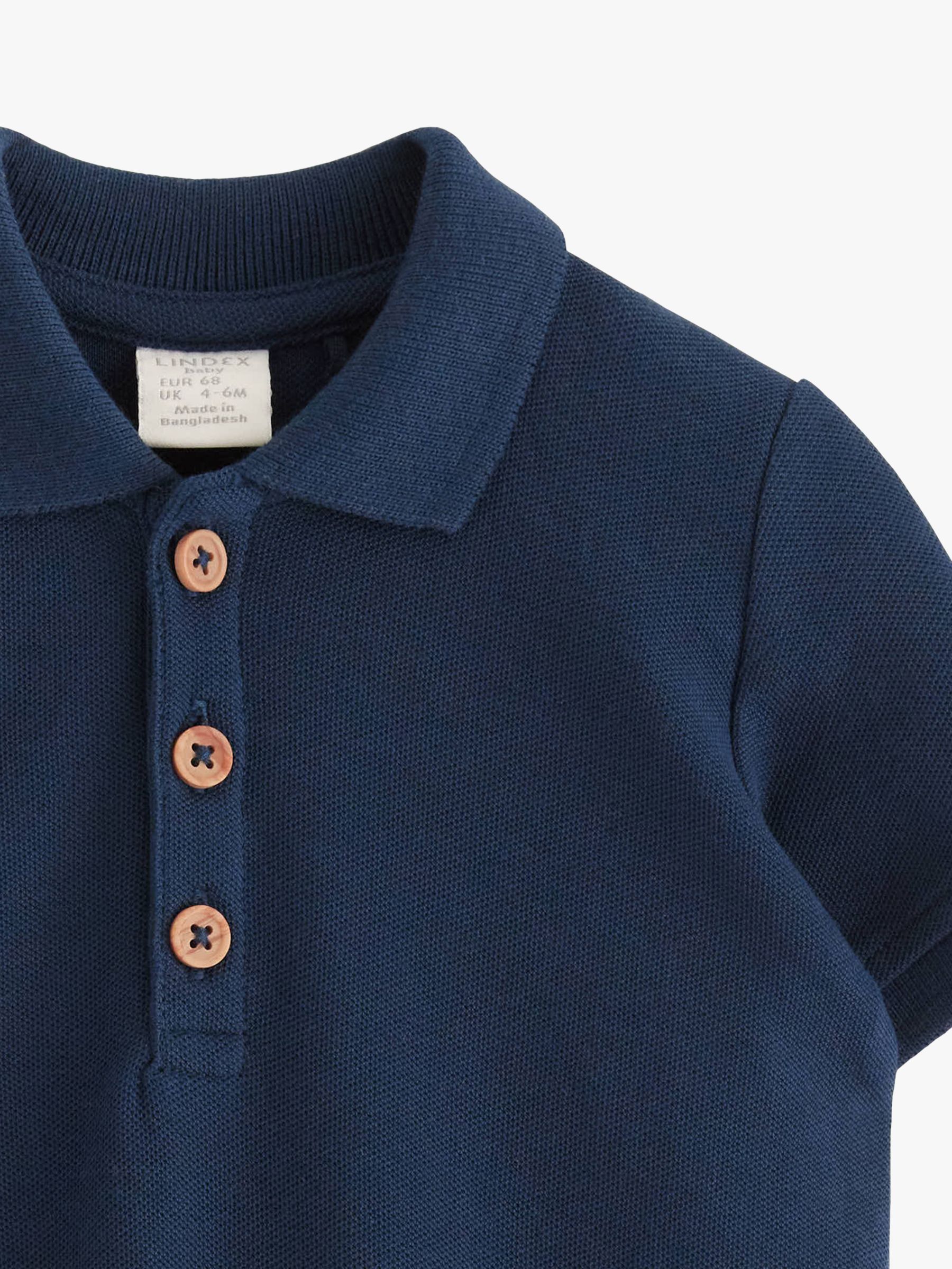 Lindex Baby Organic Cotton Collar Button Detail Romper, Dark Blue, 12-18 months