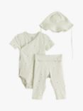 Lindex Baby Organic Cotton Blend Blend Bird Print Wrap Bodysuit, Trousers, & Hat Set, Light Green