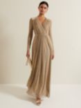 Phase Eight Masie Pleated Maxi Dress, Gold