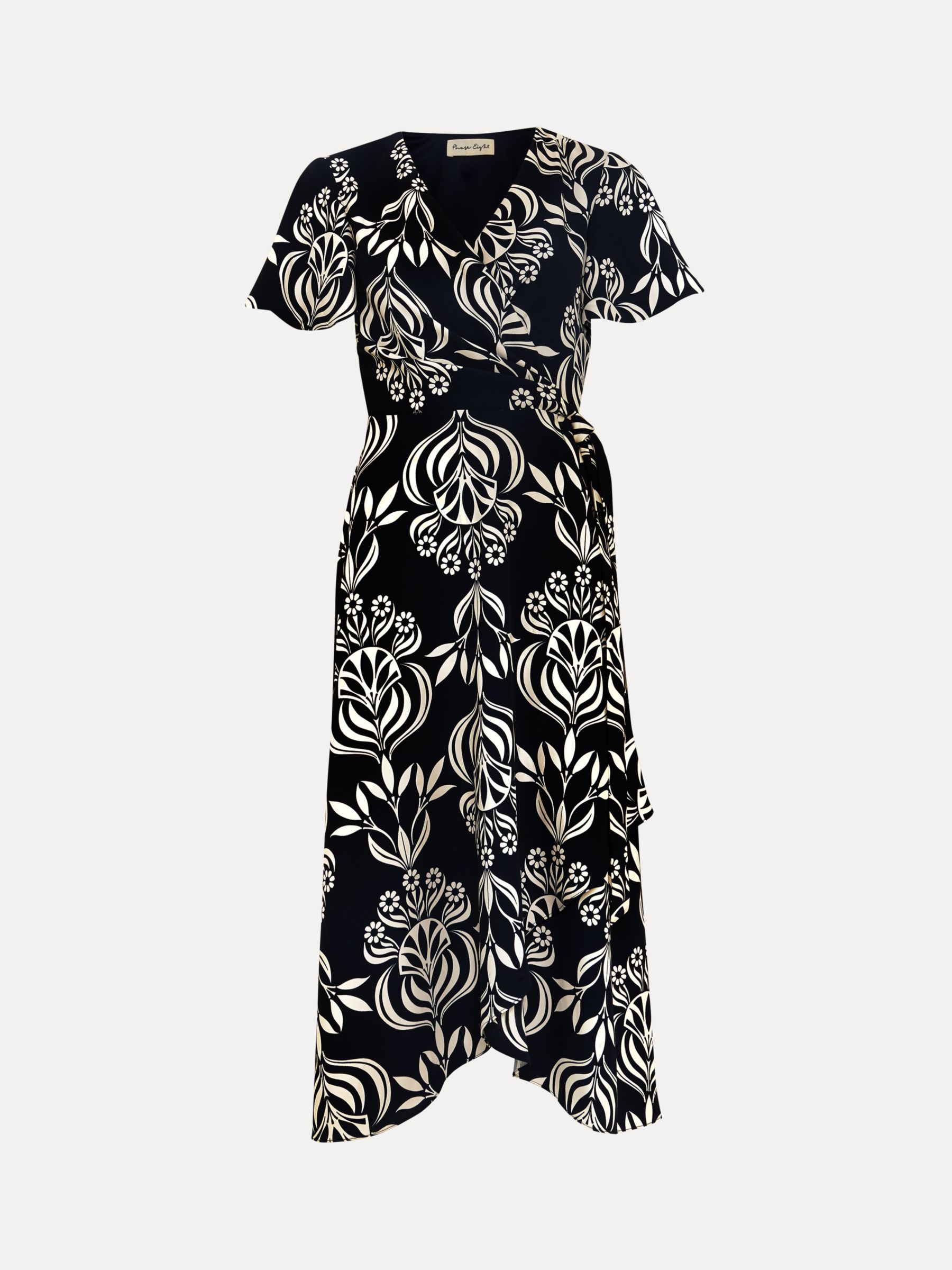 Phase Eight Julissa Floral Wrap Midi Dress, Black/White, 6