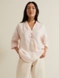 Phase Eight Posie Button Front Linen Top, Pastel Pink