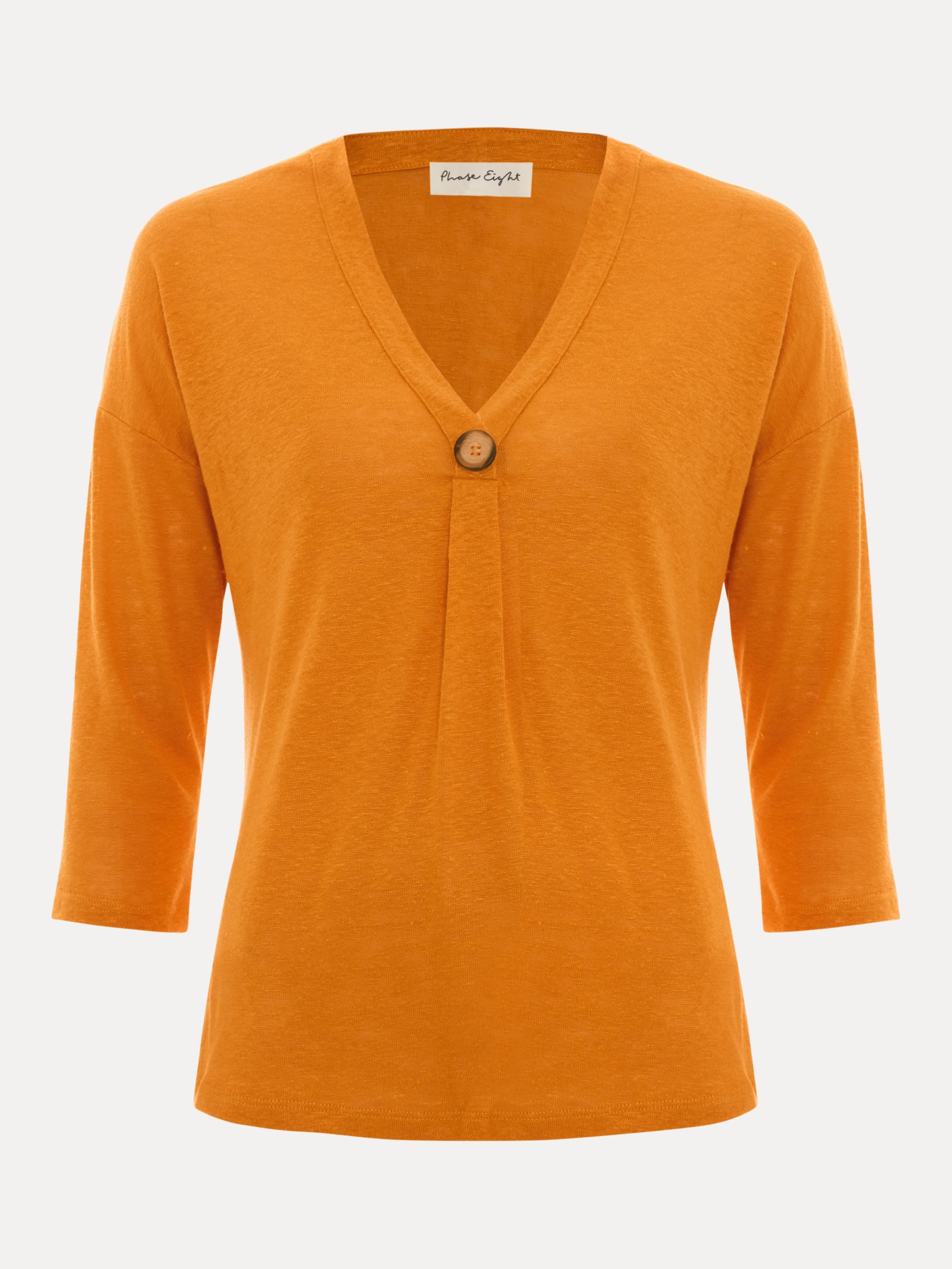 Phase Eight Leah 3/4 Sleeve Linen Top, Orange, 8