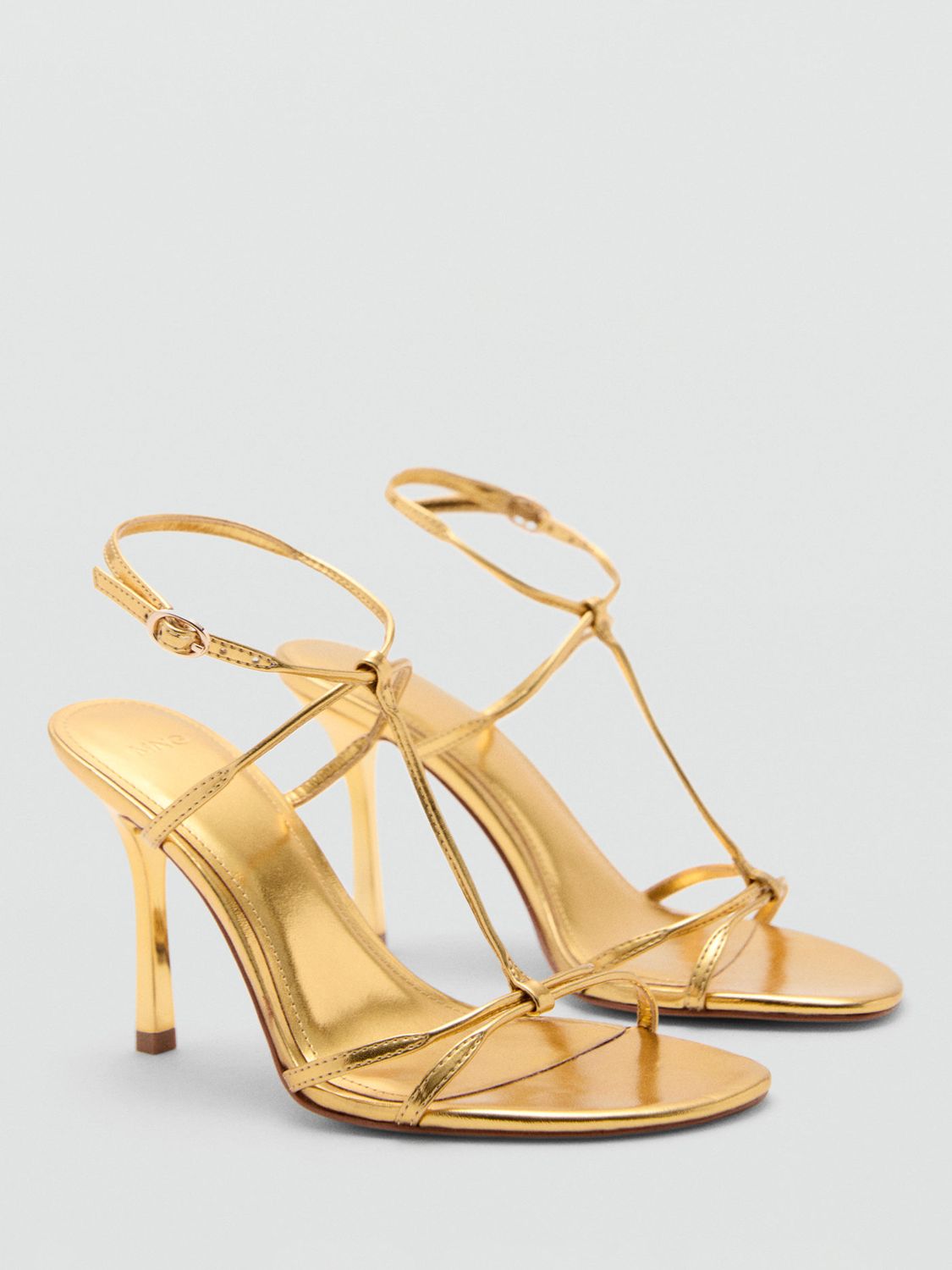 Mango Dina Stiletto Heel Sandals, Gold, 2