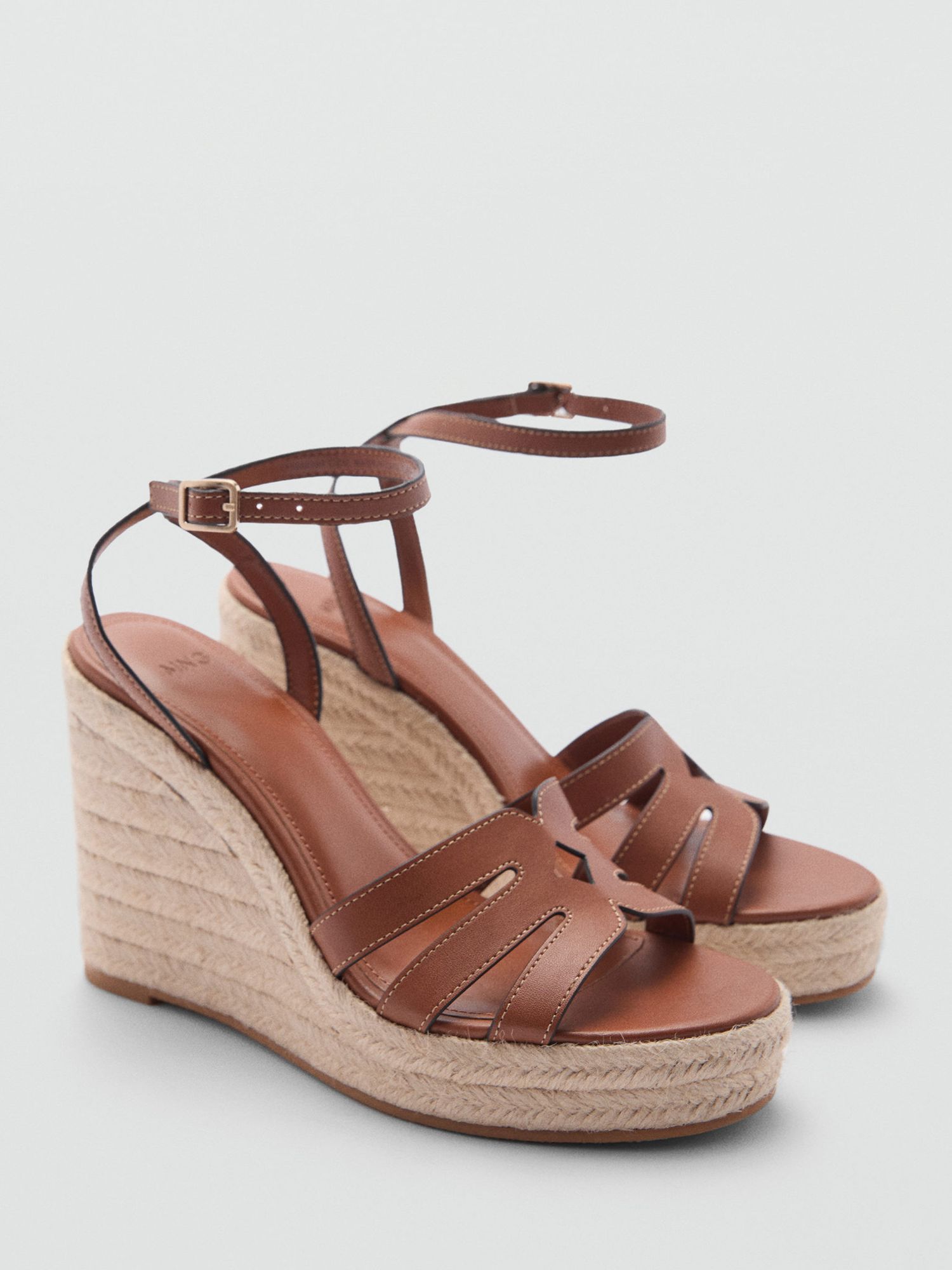 Mango Aurora Espadrille Wedge Sandals, Tan, 2