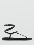 Mango Ciruelo Leather Strappy Sandals, Black