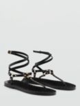 Mango Ciruelo Leather Strappy Sandals, Black