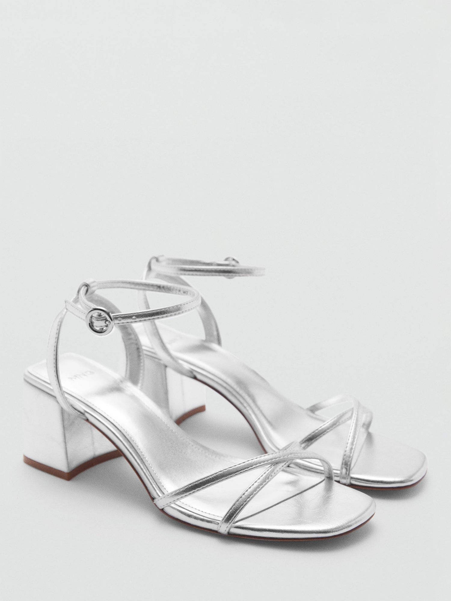 Mango Gaby Block Heel Sandals, Silver, 2