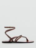 Mango Tarifa Leather Studded Strappy Sandals, Medium Brown