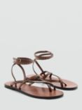 Mango Tarifa Leather Studded Strappy Sandals, Medium Brown