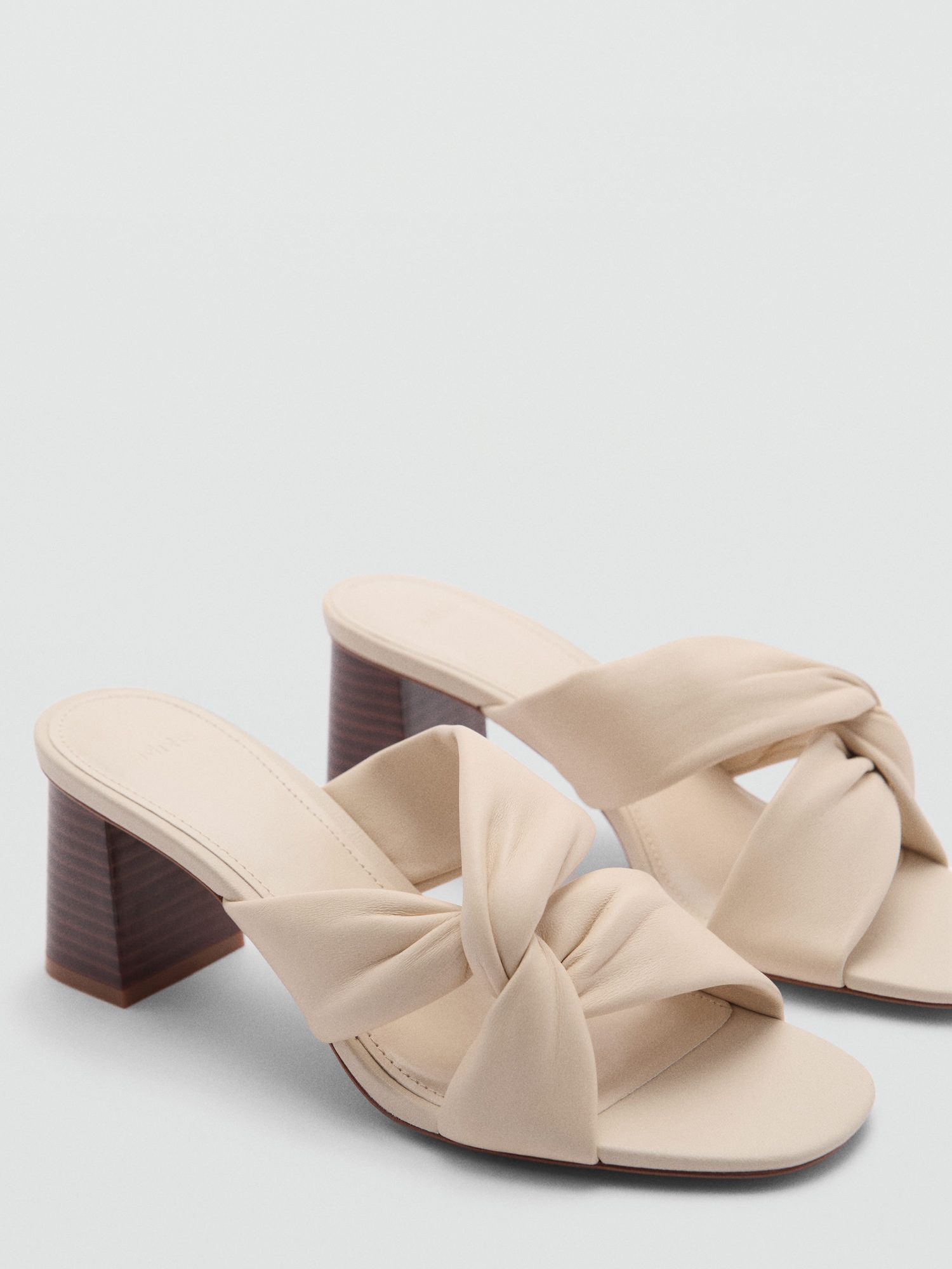 Mango Kuma Leather Block Heel Mules, Cream, 2