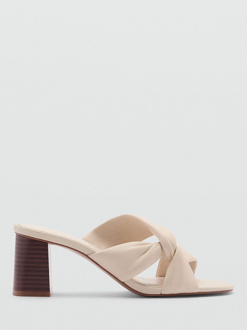 Mango Kuma Leather Block Heel Mules, Cream, 2