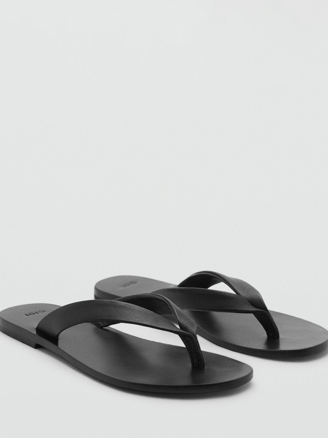 Mango Filo Leather Thong Sandals, Black, 2