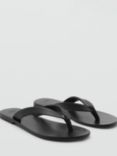 Mango Filo Leather Thong Sandals, Black