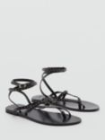 Mango Tarifa Leather Studded Strappy Sandals, Black