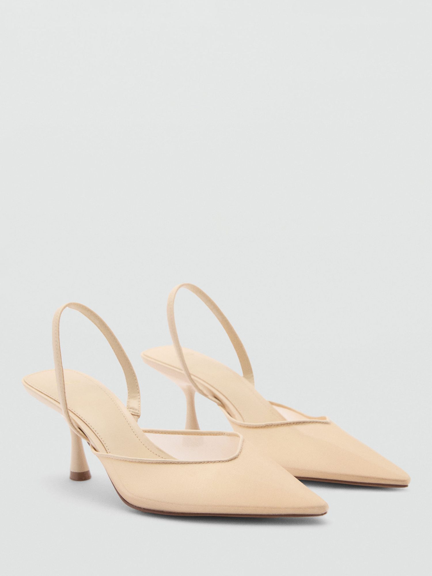 Mango Rubio Mesh Kitten Heel Slingback Shoes, Blush