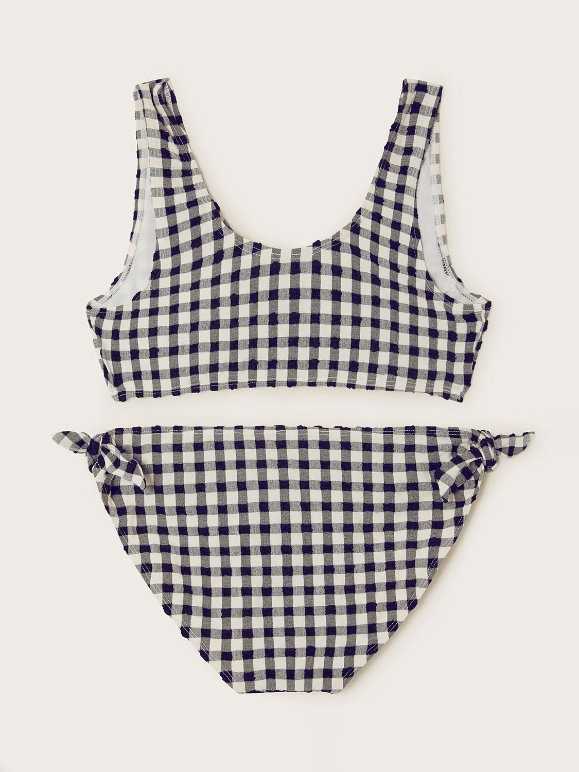 Monsoon Kids' Storm Gingham Tie Detail Bikini, Black, 11-12 years