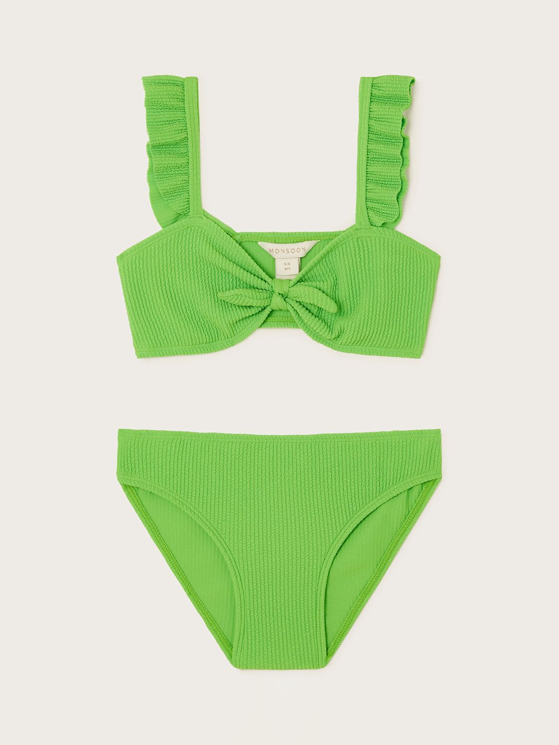 Monsoon Kids' Textured Tie Bow Detail Bikini, Green, 3-4 years