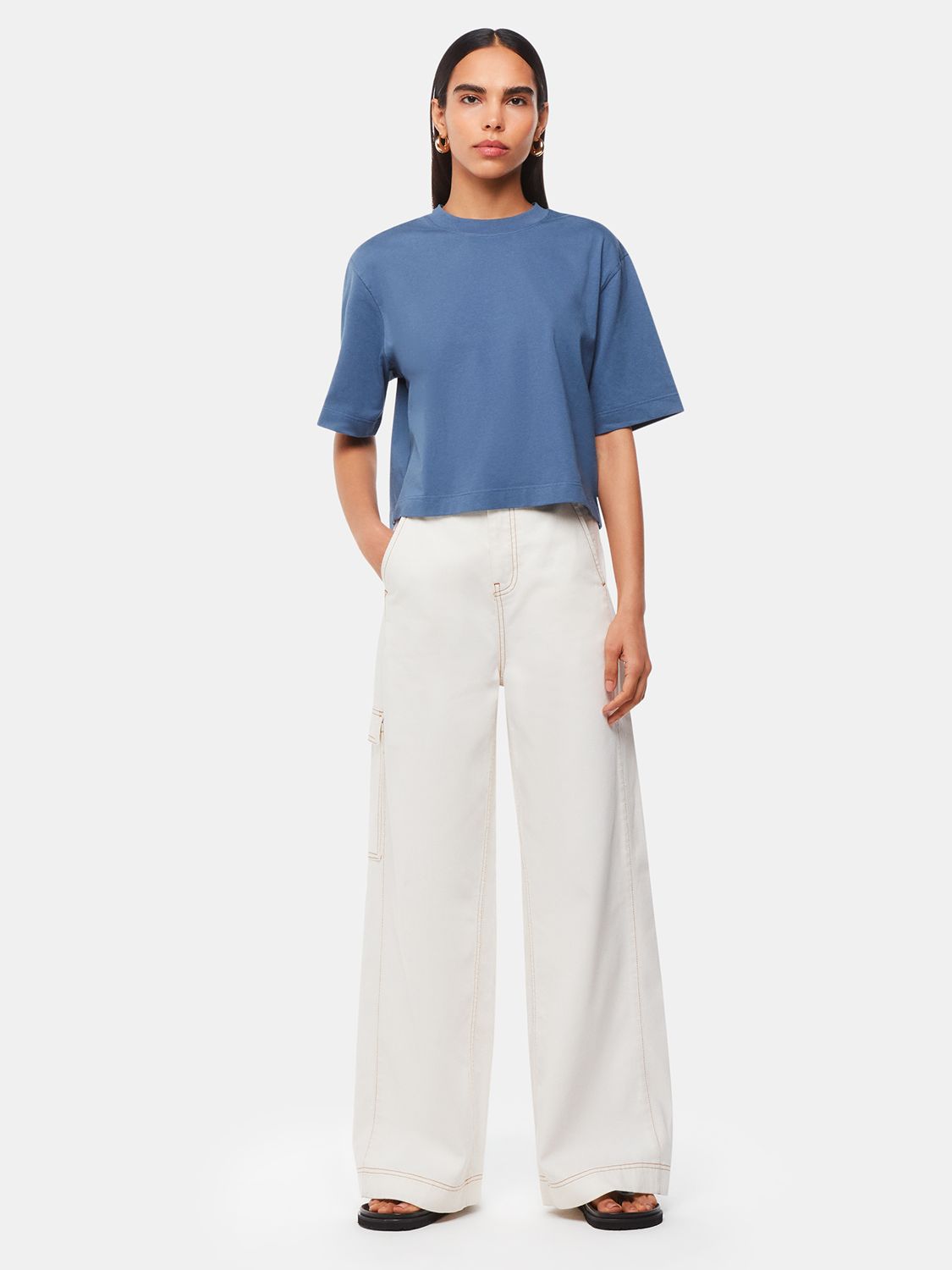 Whistles Cropped Relaxed T-Shirt, Blue, XS