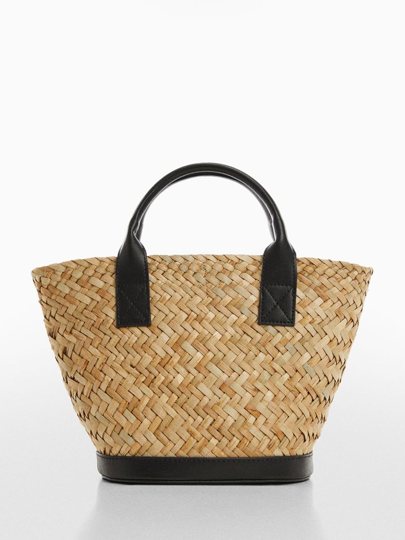 Mango Milos Natural Fibre Shopper Bag, Black, One Size