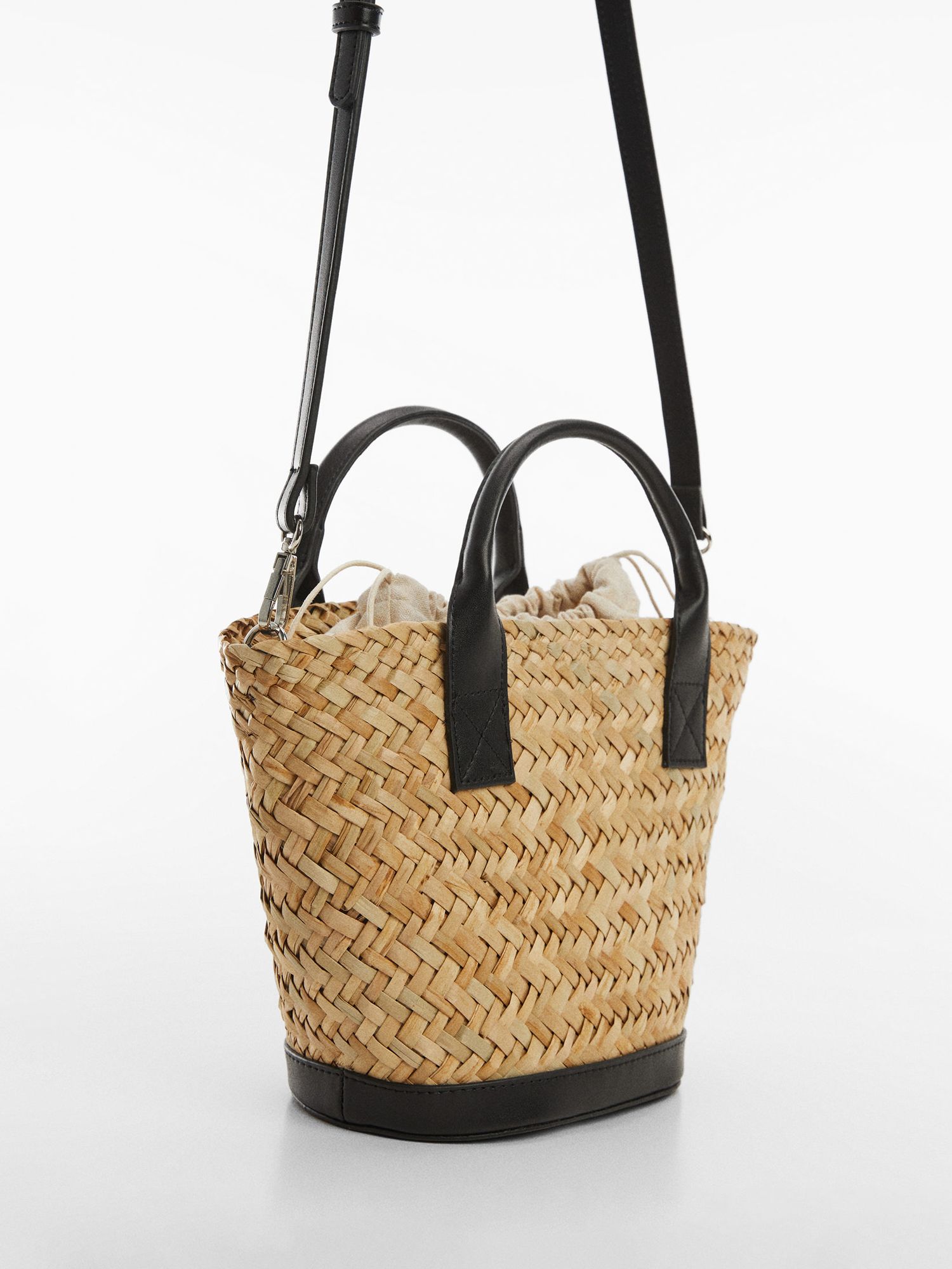 Mango Milos Natural Fibre Shopper Bag, Black, One Size